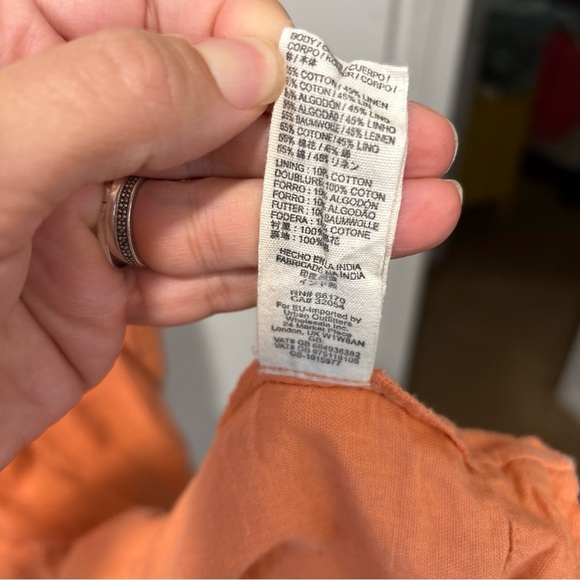 Free People Late Checkout Midi Linen Cotton Orange Smocked Dress Size M - Picture 7 of 7